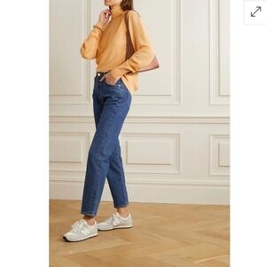 King & Tuckfield orange pointelle knit turtleneck Marino wool women small